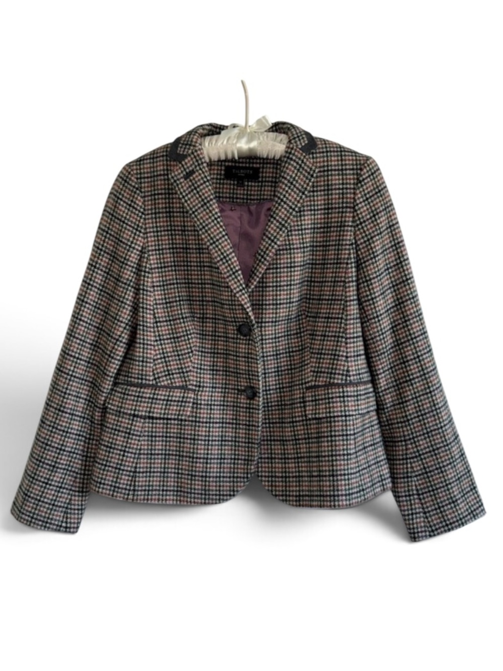 TALBOT WOMENS WOOL BLAZER HOUNDSTOOTH PLAID PREPPY OLD MONEY ACADEMIA STRUCTURED